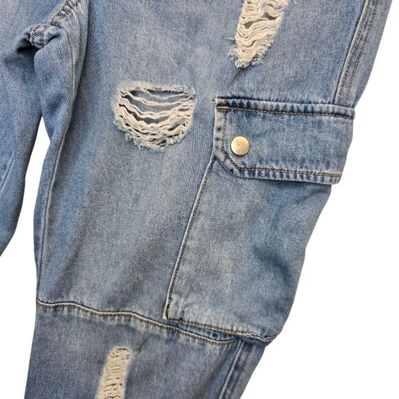 Forever 21 Distressed Cargo Jeans Women’s 27 Medium Wash High Rise Jogger Pants - Picture 7 of 16